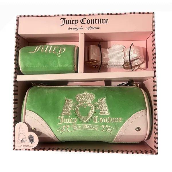 Juicy Couture Heritage Barrel‎ Bag Set Womens OS Green Velour Y2K Crossbody NWT - Image 2