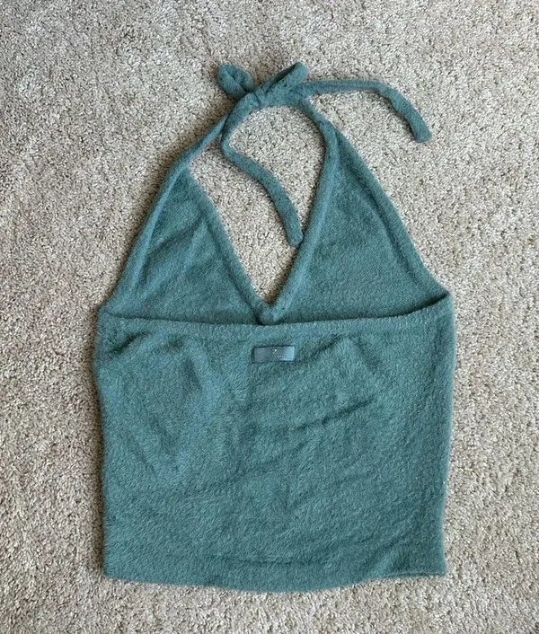 Gymshark x Whitney Simmons Eyelash Fuzzy Teal Halter Top with Tie Neck - Image 2
