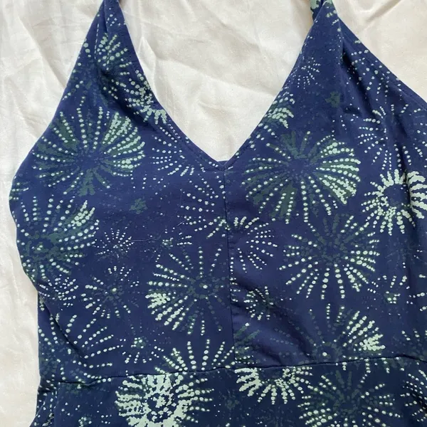 PACT Organic Cotton Halter Sleeveless‎ A-Line Blue & Green Midi Dress Size Small - Image 5