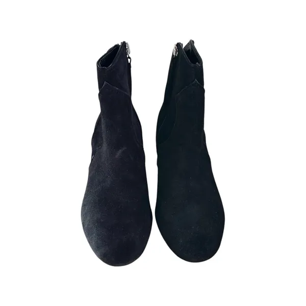 ZARA Womens Sz 36 US 6 Suede Leather Cowboy Ankle Boots Black Block Heel Booties - Image 3