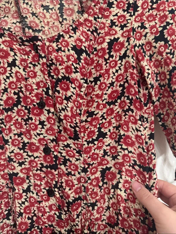 Free People Lace Up Mini Black Combo Dress Buttoned Front Ditsy Floral Print S - Image 9