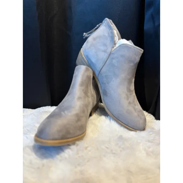 Grey Faux Suede Ankle Boots Pointed Toe Low Block Heel Rear Zip Size 6 - Image 2
