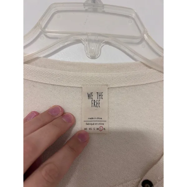 We The Free Free People Cream Henley Long Sleeve Button Down Raw Seam Top L - Image 3