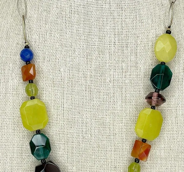 Chicos Colorful Beaded Gold Tone Hammered Teardrop Pendant Necklace ✨ - Image 6