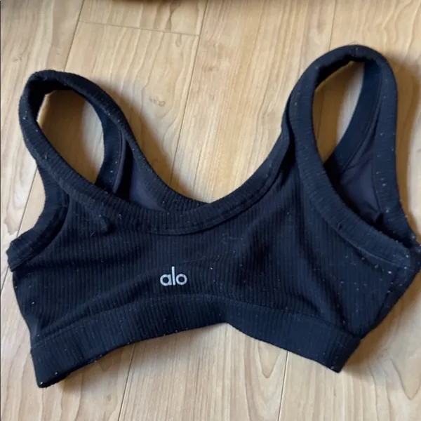 ALO Yoga Black Ribbed Sports Bra - Image 3