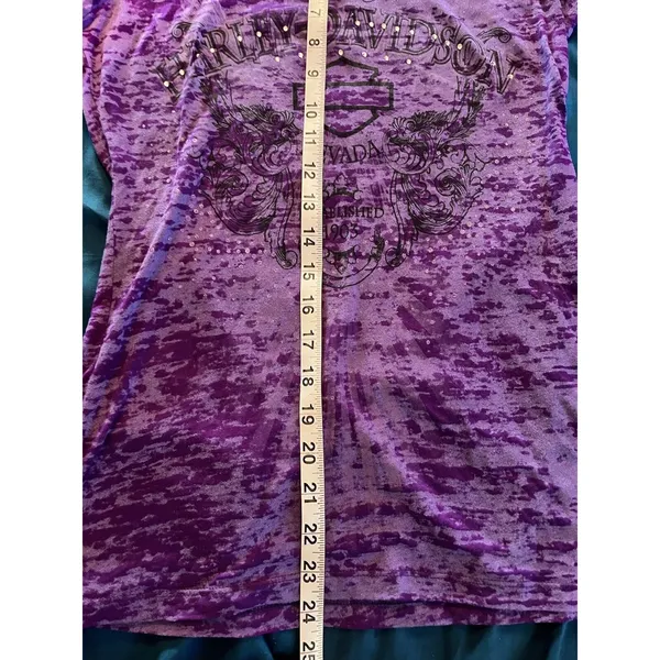 Vintage Y2K Harley Davidson Women's Small T-Shirt Bling Las Vegas Nevada Purple - Image 3