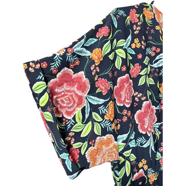 Zara Black Floral Print Boho Crossover Midi Dress Wrap Style Size XS - Image 11