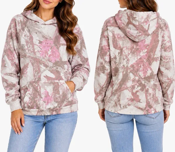 Aéropostale Cloud Soft Womens Camo Pullover Hoodie Pockets Pink XS - Image 2