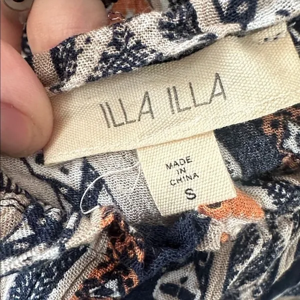 ILLA ILLA Women Crop Top Boho Off Shoulder Geometric Print Navy Orange Small - Image 3