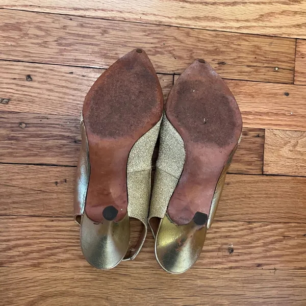 Vintage Life Stride Gold Glitter Slingback Pointed Toe Heels Size 7 AA Narrow - Image 8