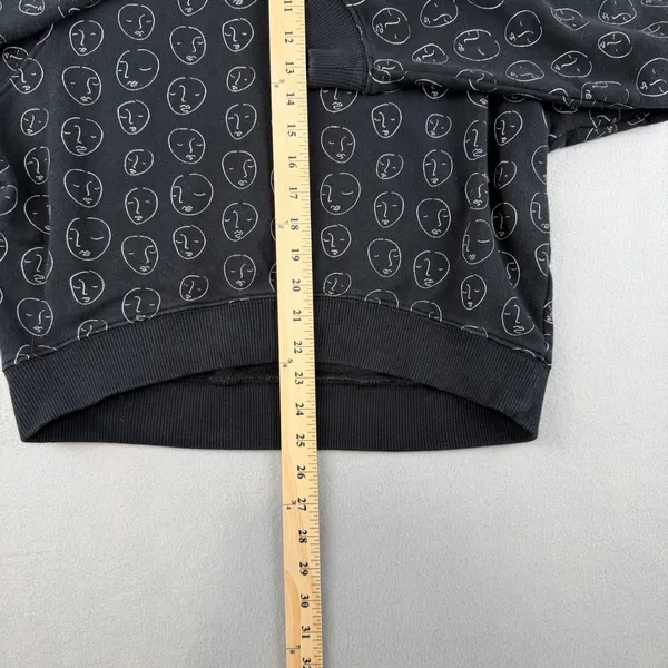 Monki Black Face Print Mock Neck Sweatshirt XXS Line Art Graphic Pullover - Image 3