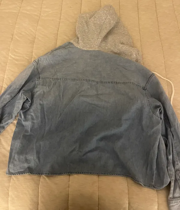 American Eagle Soft Jean Jacket With Gray Hood - Image 2
