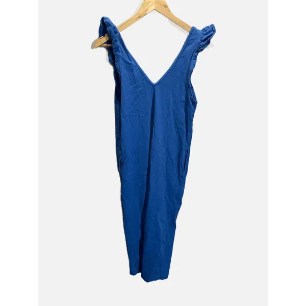 Free People Midi Dress Once Upon a Sea XS Blue Ruffle Strap V-Neck FP Beach Boho - Image 4