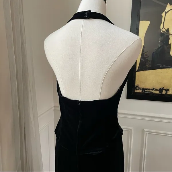 Scott McClintock 2000 Millennium Black Velvet Column Halter Dress 10 - Image 4