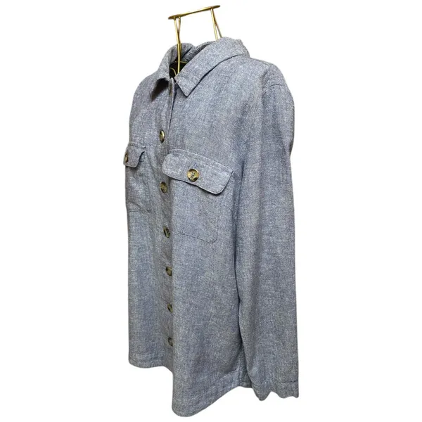 Centigrade Button Front Linen Blend Shacket Shirttail Hem Indigo Blue M NO BELT - Image 5