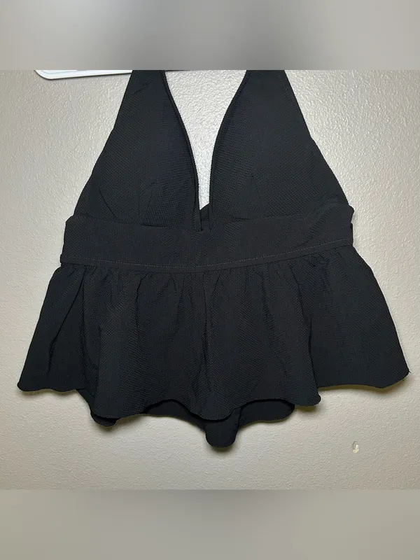 J. Crew Black Halter Peplum Tankini Swim Top Women’s Size Medium - Image 4