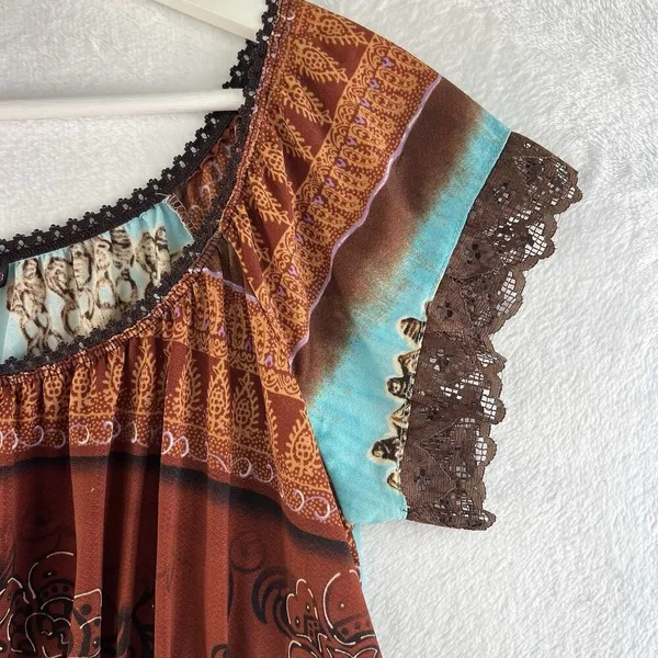 Vintage Y2K 2000's Agenda Small S Top Babydoll Lace Woodland‎ Forrest Goblincore - Image 3