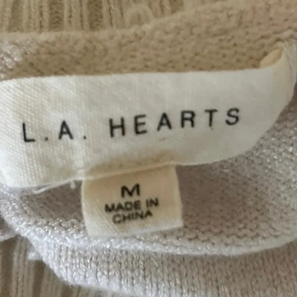 PacSun L.A Hearts Cream Long Sleeve Crew Neck Knit Checked Crop Sweater Top M - Image 3