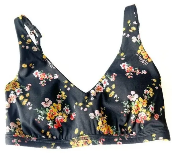 Aerie NWT Offline Goals Plunge Floral Sports Bra Black Size Medium M NEW - Image 2