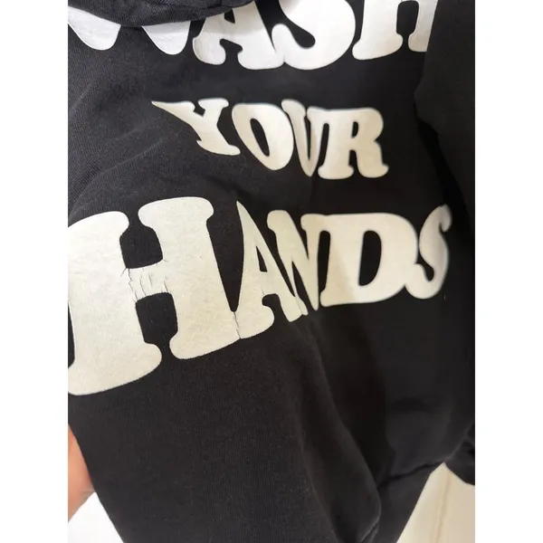Talentless Womens Please Wash Your Hands Hoodie Black Graphic Sweatshirt Small - Image 8