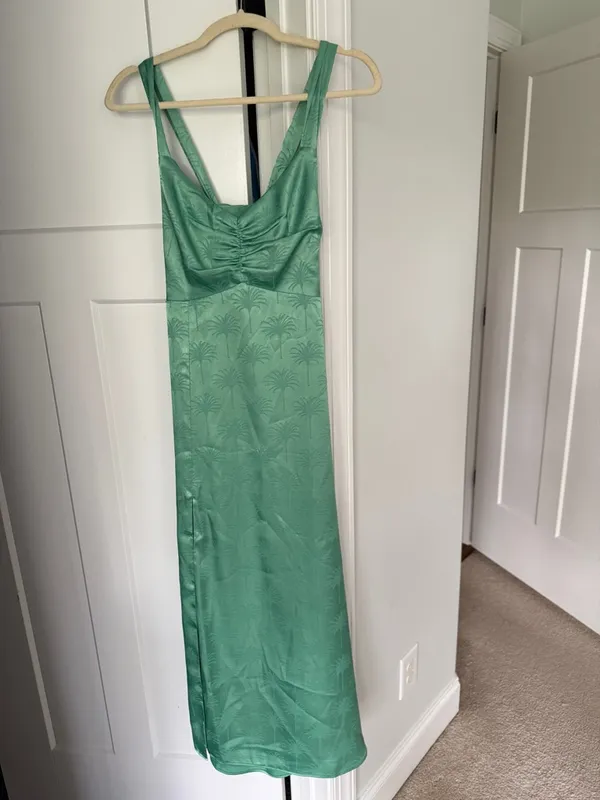 Show Me Your Mumu Mina Midi Dress green palm satin new NWT‎ - Image 3