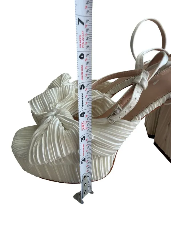 WHITE Pleated Bow Platform Sandals Heels Size 10 - Image 6