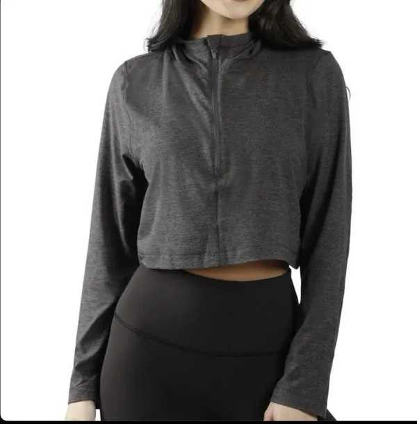 90 Degrees by Reflex NWT XXL Half Zip Pullover Charcoal Crop Hoodie Women’s Athletic - Image 2