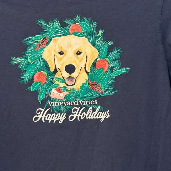 Vineyard Vines T-shirt Sz Med Holiday Golden Retriever Dog‎ Christmas Shirt - Image 4