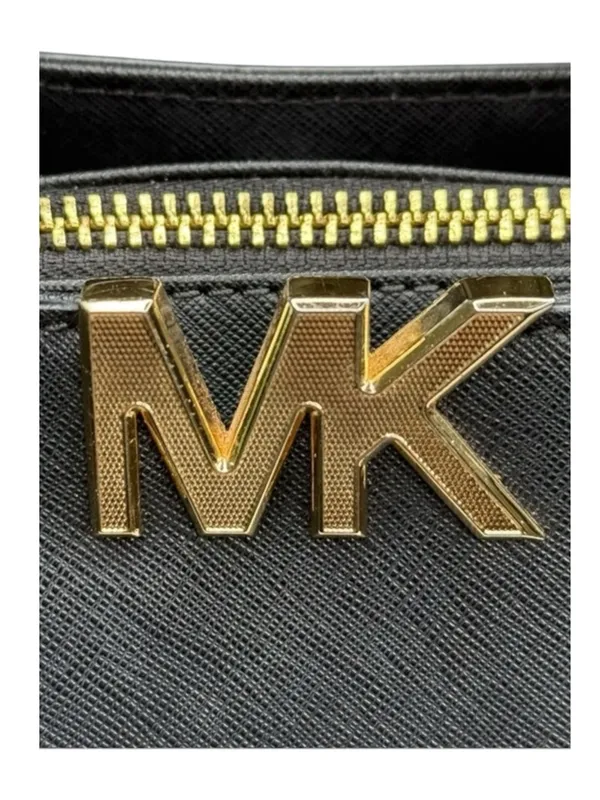 Michael Kors ✿ Florence Medium Saffiano Leather Satchel Handbag ✿ Black Gold MK - Image 7