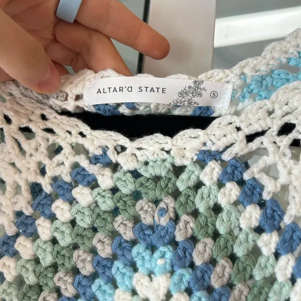 Altar’d state blue green white knit boho crochet crop tank - Image 8