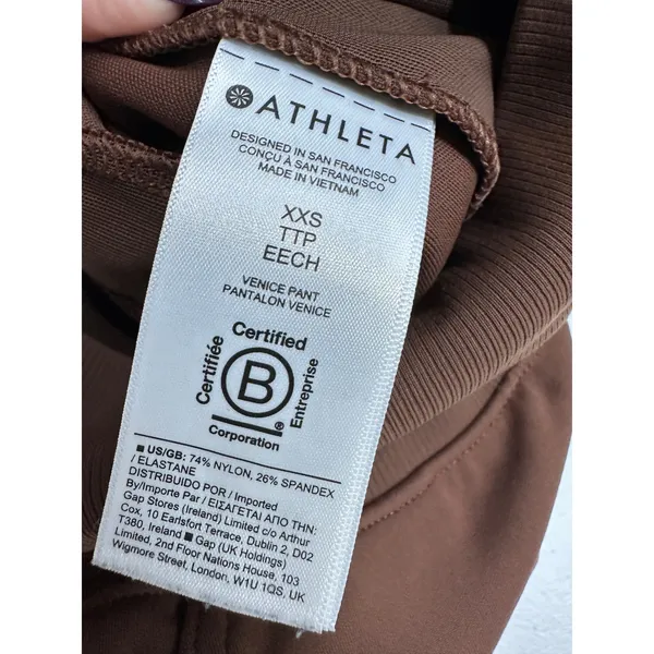 Athleta Venice Wide Leg Pant Chocolate Brown High Rise Ribbed Waist XXS Pockets - Image 8