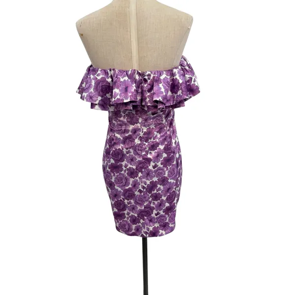 Oh Polly Show Me‎ Off Off Shoulder Ruffle Satin Mini Dress Lilac Floral US 8 NWT - Image 8