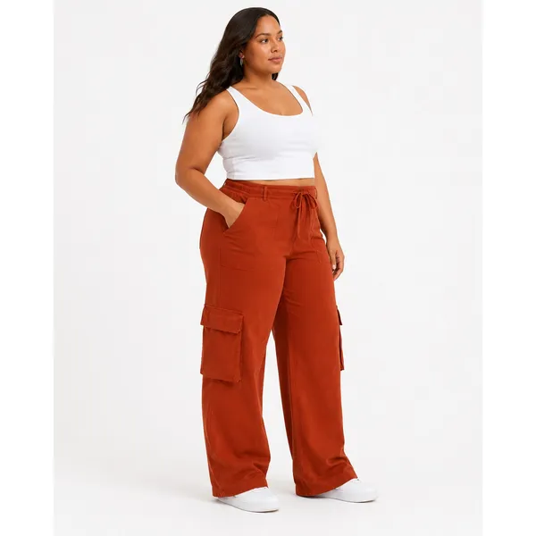 Time and Tru Womens Cargo Pants Size 18 Short Auburn Sun Drawstring Wide Leg - Image 4