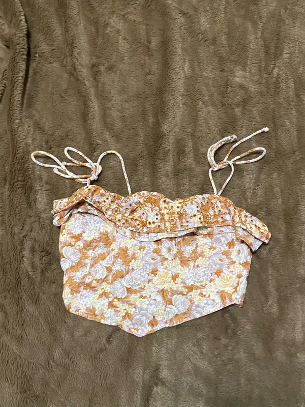 American Eagle Corset Style Ruffle Floral Top with Tie Straps - Image 2