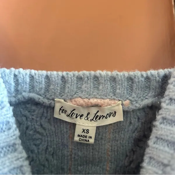For Love‎ & Lemons Paige Cableknit Cropped Pastel Coquette Sweater Tank Top XS - Image 3