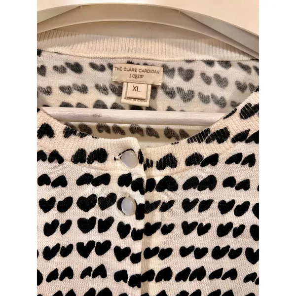 J.Crew Women’s Cotton Black and White Hearts Cardigan XL - Image 5