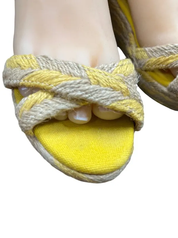 Tory Burch wms yellow strappy herringbone fabric 3" wedge heels sz 6M SKU 10-766 - Image 10