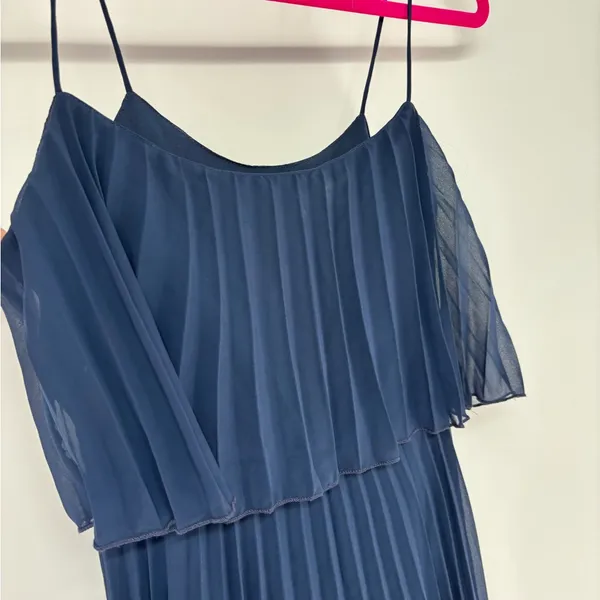 NWT Asos Lined Pleated Chiffon Dress, Navy Blue - Image 2