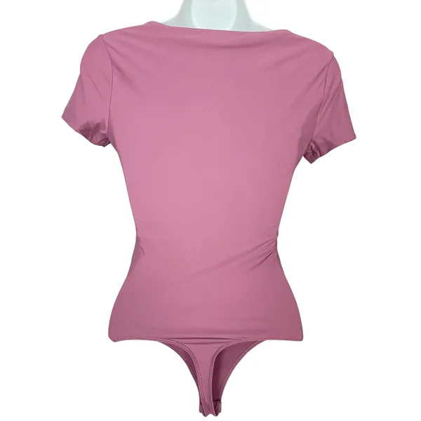 Abercrombie & Fitch Bodysuit Top Seamless XS Mauve Short Sleeves Square Neck - Image 2