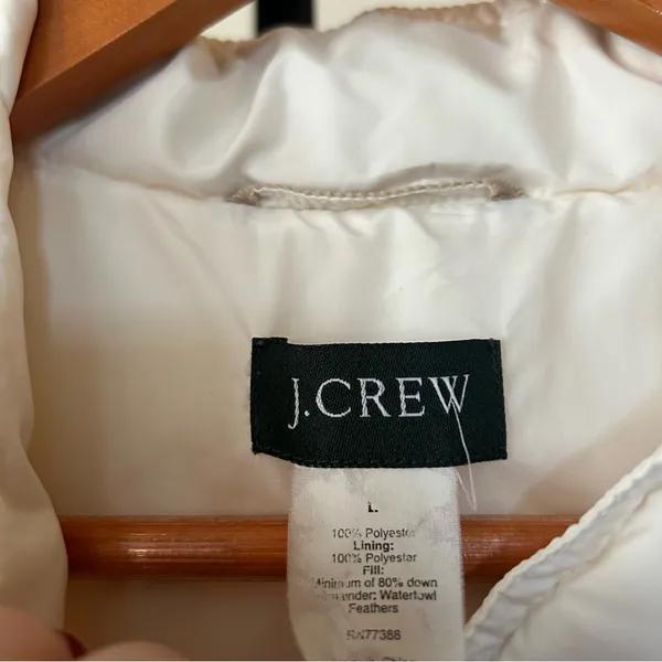 J. Crew Women’s Down Fill Puffer Vest Full Zip Buttons‎ White Style 70453 Size L - Image 3