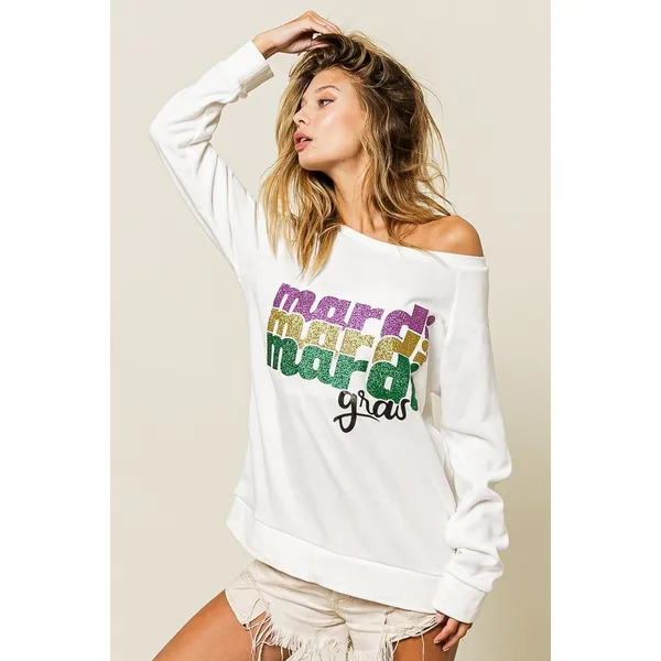 BiBi Mardi Gras Glitter Lettering Sweatshirt - Image 9