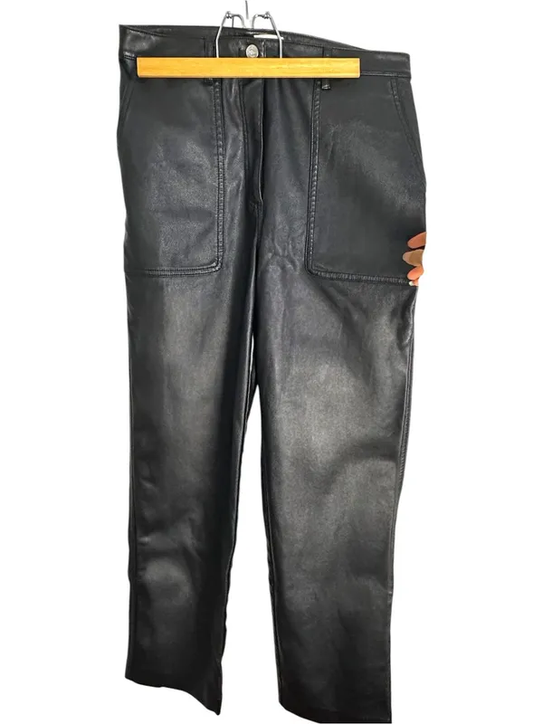 Aritzia Wilfred Lucy Wide straight leg Faux Leather Utility Pants Black Size 8 M - Image 4