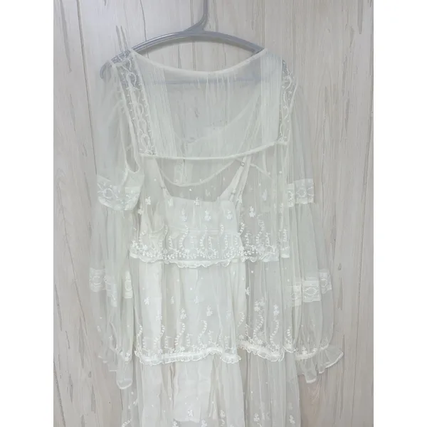 Free People Cream Stevie Embroidered Mesh & Lace Maxi Dress Celestial Fairy New - Image 13