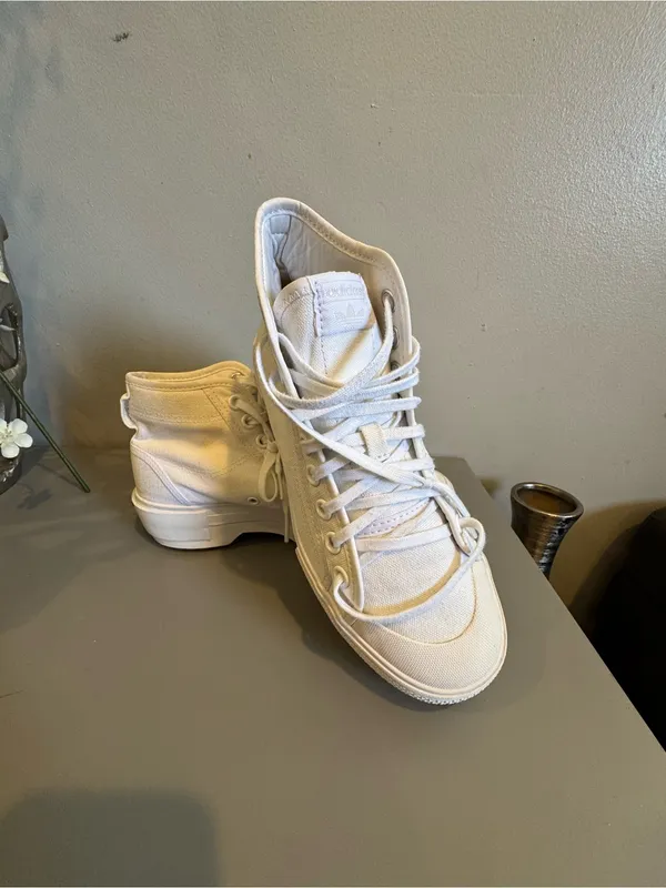 adidas White High-Top Platform Canvas Sneakers with Gum Outsole - Image 8