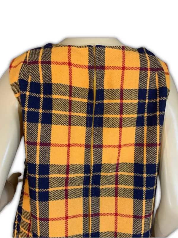 Vintage 1960'S M.H. Fine Co Yellow & Blue Plaid Wool Blend Shift Dress (12) - Image 9
