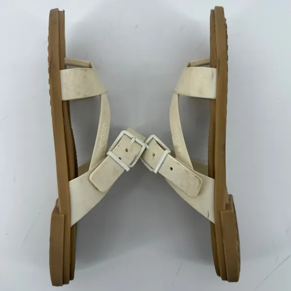 Crocs Tulum Toe Post Toe Sandal White Tan Women 6 Strappy Slip On Flip Flop - Image 7