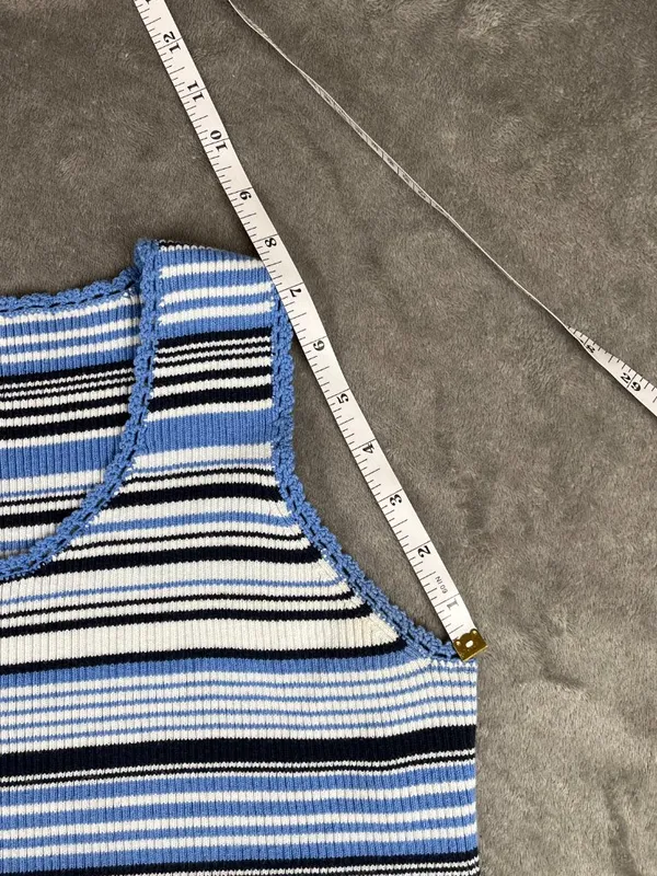 VTG St. John's Bay Top Women's L Blue Striped Sleeveless Fairy Indie Grunge Y2K - Image 7
