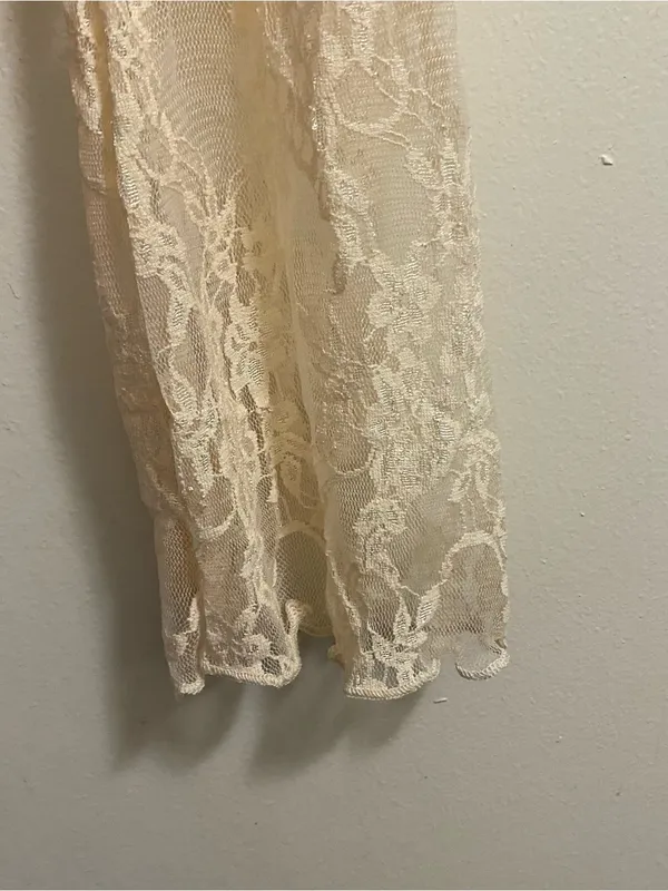 Womens Off The Shoulder Lace Top S 34” Ivory Lace Up Front Long Sleeve Boho - Image 5