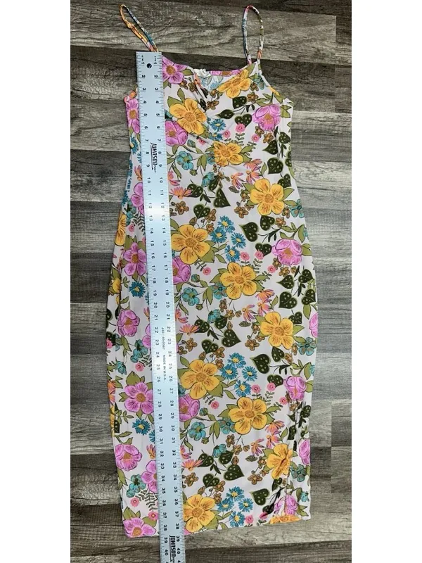 Vtg Floral Slip Dress XS Y2K Retro 70s Inspired Boho Festival Midi Hippie Garden - Image 4