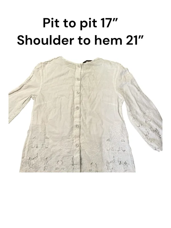 Nanette Lepore Swim White Eyelet Lace Blouse Size Small Long Sleeve Button Back - Image 2